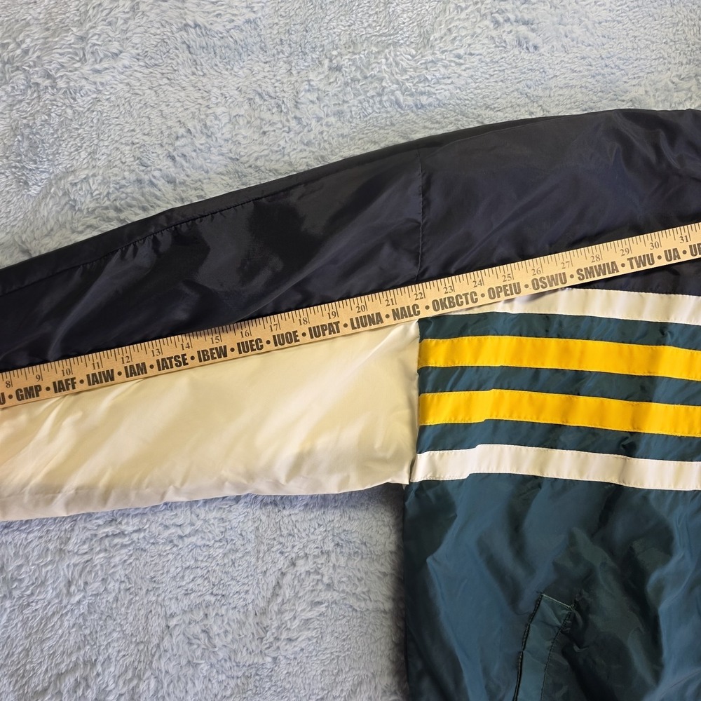 VTG y2k Sierra Pacific Striped Windbreaker Jacket Dark Green Navy Yellow White - Picture 6 of 11